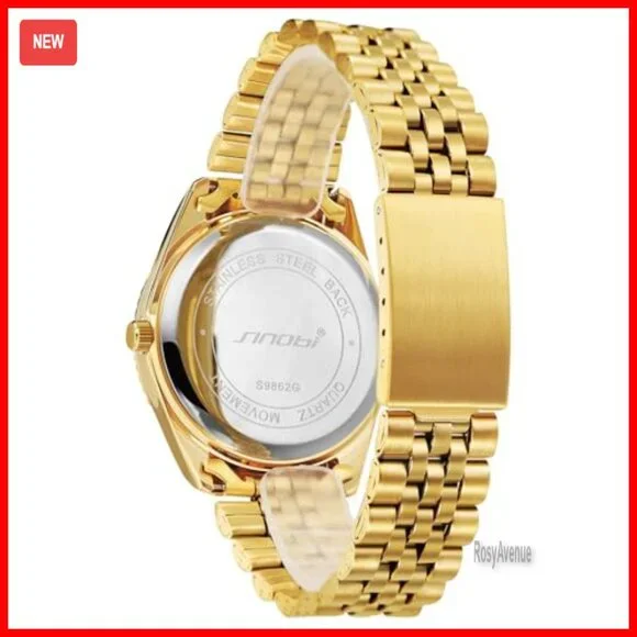 Men's Stainless Steel Quartz Watch with Luminous Date Display 38mm